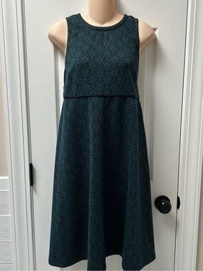 Cute Fall Maternity Dress in Teal & Black Damask Print from Loft - Sz 6